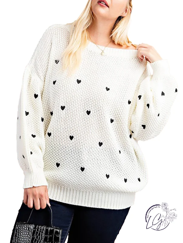 Plus Size Women's Striped Cotton - Blend Sweater in Navy and White for a Nautical ThemeHeart to Heart Embroidered Sweater Plus Size Women's Striped Cotton - Blend Sweater in Navy and White for a Nautical ThemeHeart to Heart Embroidered Sweater