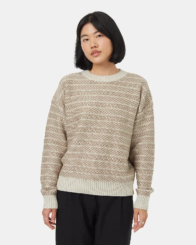 Oversized Chunky Knit Women's Cashmere Sweater in Ivory for a Cozy Winter LookHighline Intarsia Crew Sweater Oversized Chunky Knit Women's Cashmere Sweater in Ivory for a Cozy Winter LookHighline Intarsia Crew Sweater