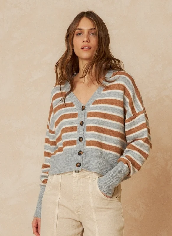 long length women cardigan with side slitsIndi & Cold Striped Cardigan