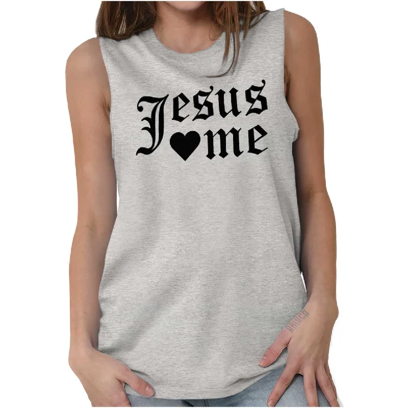 V - Neck Women T Shirt to Enhance the NecklineJesus Hearts Me Sleeveless T-Shirt