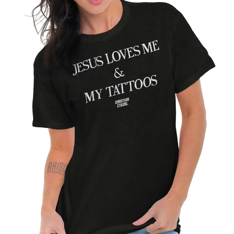 Embroidered Women T Shirt with Intricate DetailsJesus Loves My Tattoo T Shirt