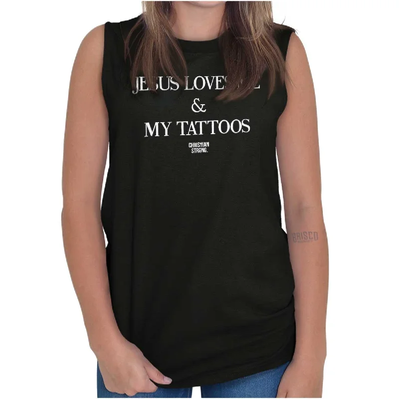 Graphic Print Women T Shirt for a Trendy StatementJesus Loves My Tattoos Sleeveless T-Shirt