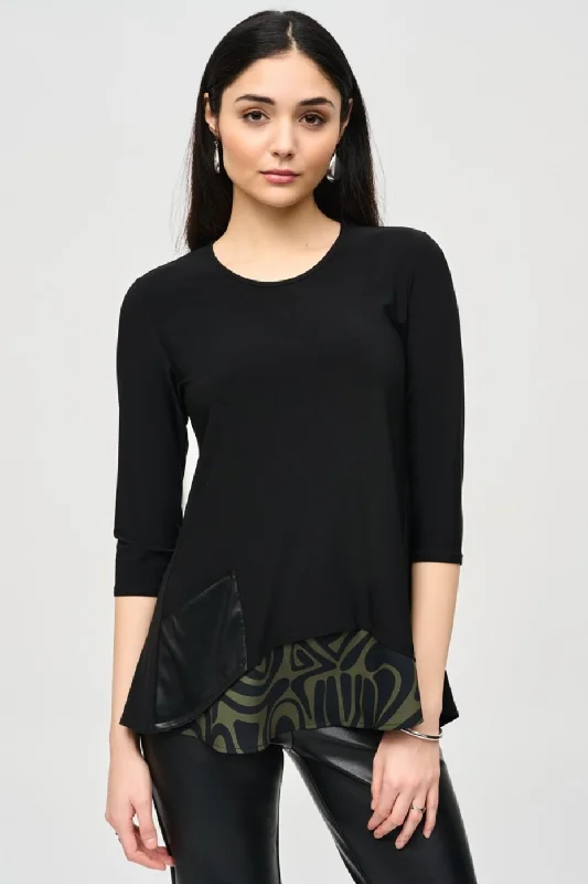 Plus Size Women's Off - Shoulder Ruffled Hem Sweater in Pink for a Feminine and Flirty LookJoseph Ribkoff Silky Knit Tunic With Abstract Print Layer Plus Size Women's Off - Shoulder Ruffled Hem Sweater in Pink for a Feminine and Flirty LookJoseph Ribkoff Silky Knit Tunic With Abstract Print Layer