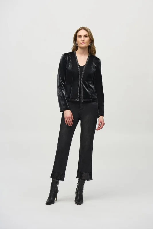 Plus Size Women's Zip - Up Fleece - Lined Sweater in Black for Extra Warmth in Cold WeatherJoseph Ribkoff Black Leatherette Jacket with Rhinestone Trim Plus Size Women's Zip - Up Fleece - Lined Sweater in Black for Extra Warmth in Cold WeatherJoseph Ribkoff Black Leatherette Jacket with Rhinestone Trim