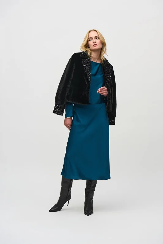 Plus Size Women's Off - Shoulder Ruffled Hem Sweater in Pink for a Feminine and Flirty LookJoseph Ribkoff Black Faux Fur Jacket with Sequins Trim Plus Size Women's Off - Shoulder Ruffled Hem Sweater in Pink for a Feminine and Flirty LookJoseph Ribkoff Black Faux Fur Jacket with Sequins Trim