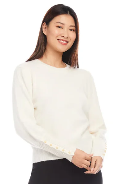 Oversized Chunky Knit Women's Cashmere Sweater in Ivory for a Cozy Winter LookKaren Kane Cream Button Sleeve Sweater Oversized Chunky Knit Women's Cashmere Sweater in Ivory for a Cozy Winter LookKaren Kane Cream Button Sleeve Sweater