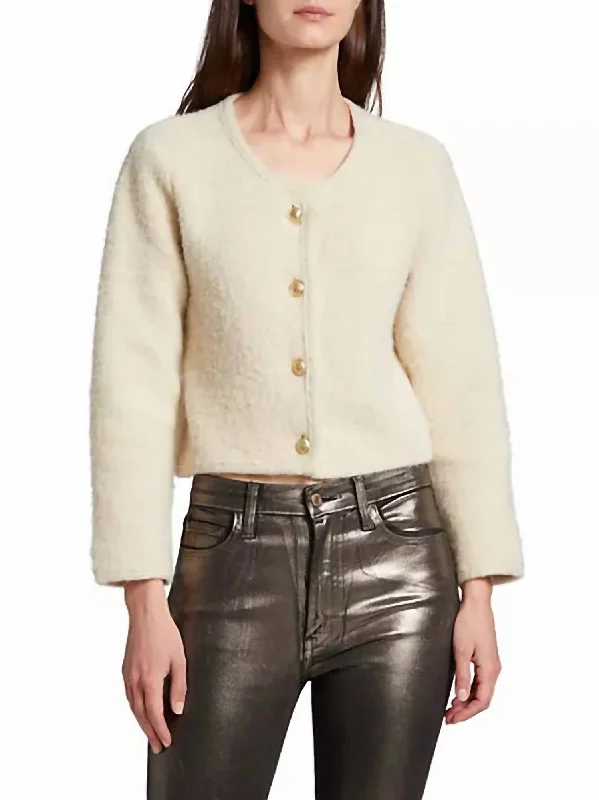 Oversized Chunky Knit Women's Cashmere Sweater in Ivory for a Cozy Winter LookKeene Crewneck Cardigan In Oat/gold Oversized Chunky Knit Women's Cashmere Sweater in Ivory for a Cozy Winter LookKeene Crewneck Cardigan In Oat/gold