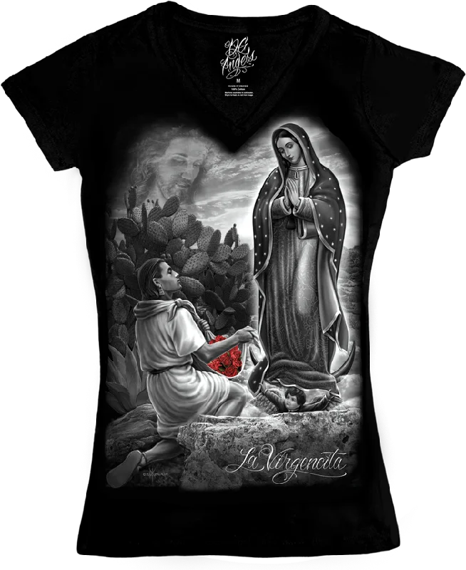 Long Sleeve Women T Shirt for Cooler WeatherLa Virgencita Women's V-Neck