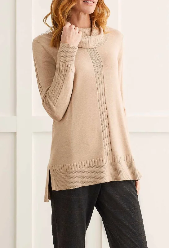 Knee - Length Women's Wool Blend Sweater Dresses in Neutral ColorsLong Sleeve Cowl Neck Sweater In H. Nomad