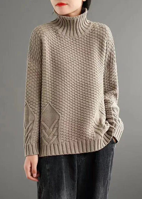 Plus Size Women's V - Neck Long - Sleeve Ribbed Cotton Sweater in Navy for a Classic StyleLoose Apricot Turtleneck Patchwork Knitted Cotton Sweaters Fall Plus Size Women's V - Neck Long - Sleeve Ribbed Cotton Sweater in Navy for a Classic StyleLoose Apricot Turtleneck Patchwork Knitted Cotton Sweaters Fall