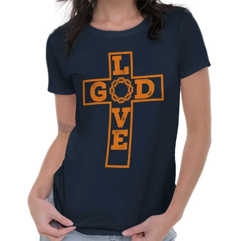 Distressed Women T Shirt with a Laid - Back AestheticLove God Ladies T Shirt