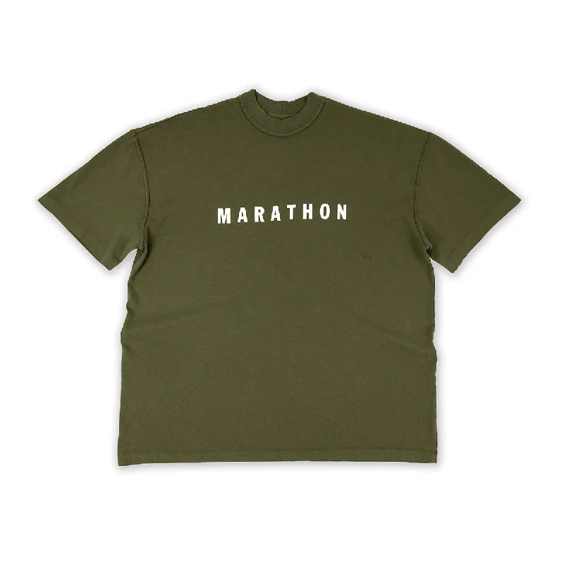 Crop Top Women T Shirt to Pair with High - Waisted BottomsMarathon Hero T-Shirt (Ultra Oversized) - Olive/White Crop Top Women T Shirt to Pair with High - Waisted BottomsMarathon Hero T-Shirt (Ultra Oversized) - Olive/White