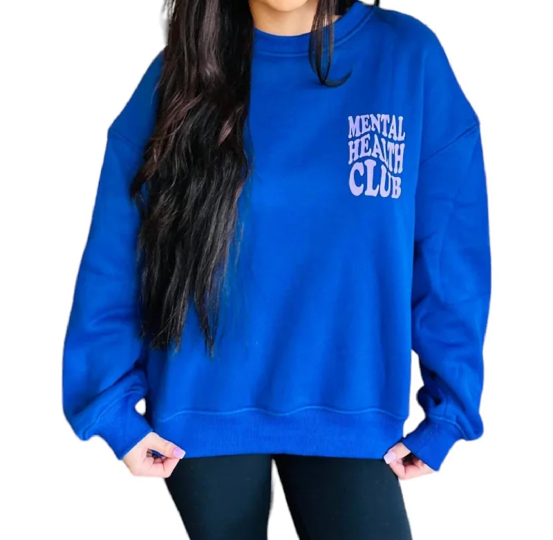Plus Size Women's Pocket - Detail Sweater in Olive Green for a Practical and Fashionable PieceMental Health Club Sweatshirt In Blue Plus Size Women's Pocket - Detail Sweater in Olive Green for a Practical and Fashionable PieceMental Health Club Sweatshirt In Blue
