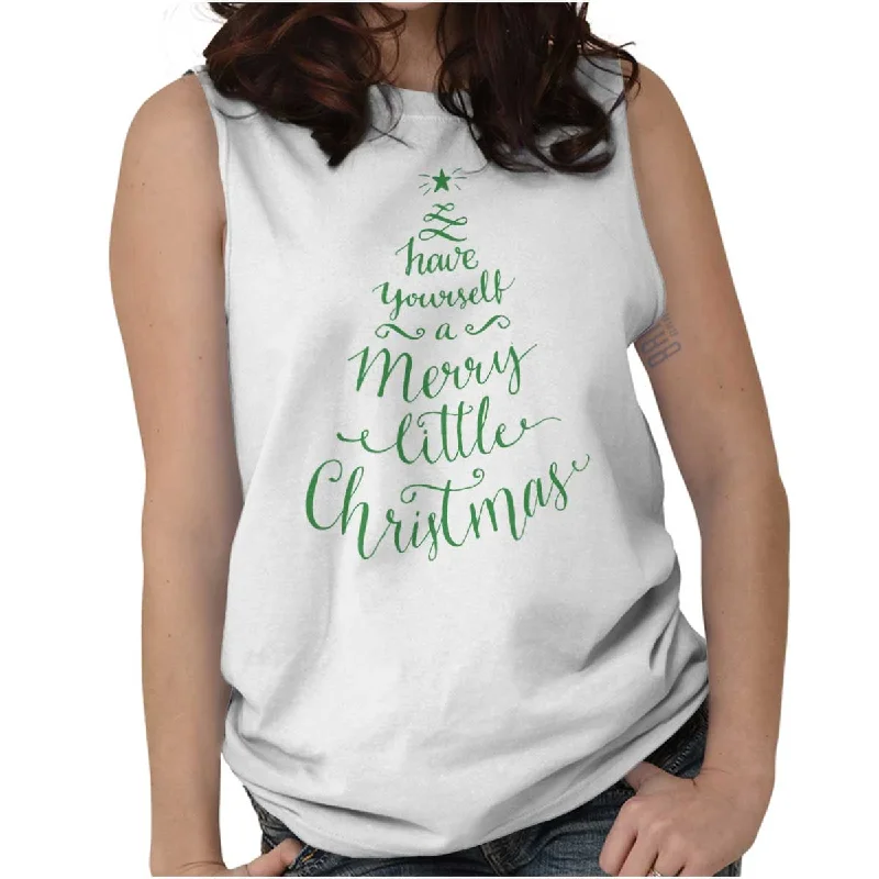 Ringer T Shirt Women with Retro - Inspired StripesMerry Little Christmas Sleeveless T-Shirt Ringer T Shirt Women with Retro - Inspired StripesMerry Little Christmas Sleeveless T-Shirt