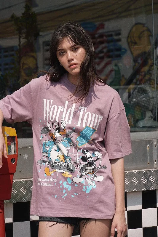 Embroidered Women T Shirt with Intricate DetailsMickey - World Tour Oversized T-shirt Embroidered Women T Shirt with Intricate DetailsMickey - World Tour Oversized T-shirt