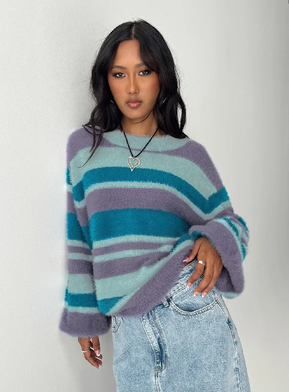 Women's Turtleneck Cashmere - Blend Sweater in Charcoal for a Sophisticated Winter EnsembleMikko Sweater Blue Multi Women's Turtleneck Cashmere - Blend Sweater in Charcoal for a Sophisticated Winter EnsembleMikko Sweater Blue Multi