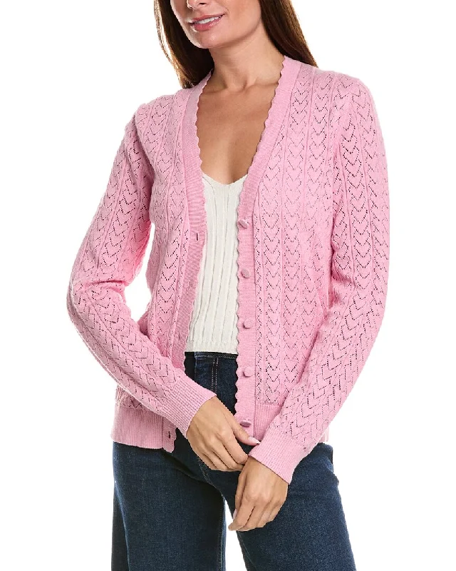 boyfriend style women cardigan for a relaxed fitMinnie Rose Heart Pointelle Cashmere-Blend Cardigan