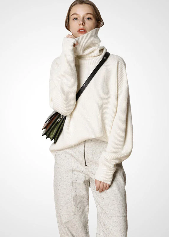 Plus Size Women's Fringe - Trimmed Sweater in Beige for a Boho - Inspired StyleModern Beige Turtle Neck Oversized Warm Wool Sweater Tops Winter Plus Size Women's Fringe - Trimmed Sweater in Beige for a Boho - Inspired StyleModern Beige Turtle Neck Oversized Warm Wool Sweater Tops Winter