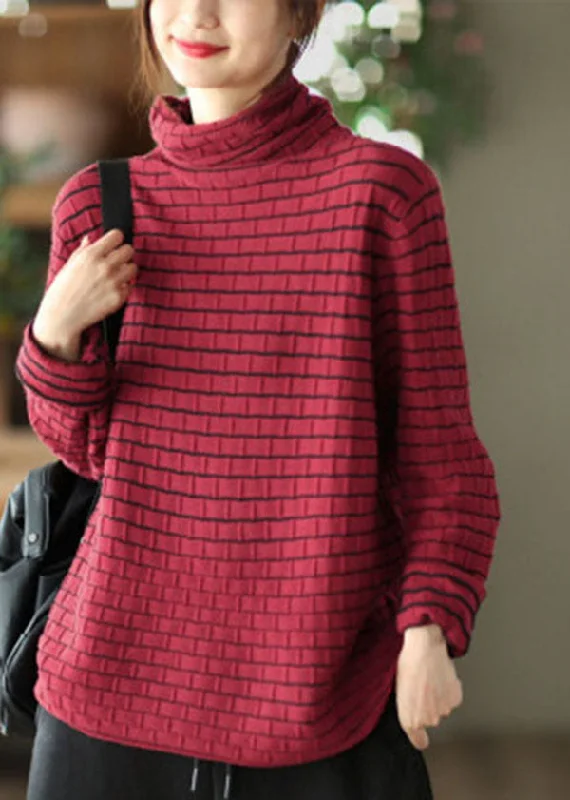 Plus Size Women's Embroidered Floral Patterned Sweater in White for a Spring - Inspired LookModern Red Turtle Neck Striped Knit Loose Sweaters Winter Plus Size Women's Embroidered Floral Patterned Sweater in White for a Spring - Inspired LookModern Red Turtle Neck Striped Knit Loose Sweaters Winter