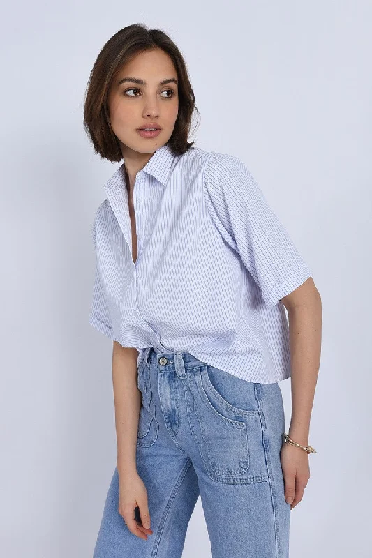 Plus Size Women's Mock - Neck Sweater in Teal with a Side Slit for a Modern TwistMolly Bracken White Blue Striped White Shirt Plus Size Women's Mock - Neck Sweater in Teal with a Side Slit for a Modern TwistMolly Bracken White Blue Striped White Shirt