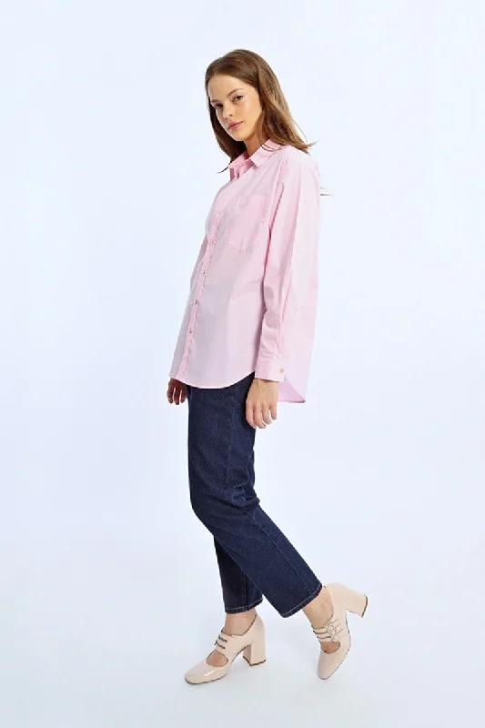 Plus Size Women's Open - Front Cardigan Sweater in Burgundy with Buttons for a Stylish LayerLili Sidonio Light Pink Oversized Shirt