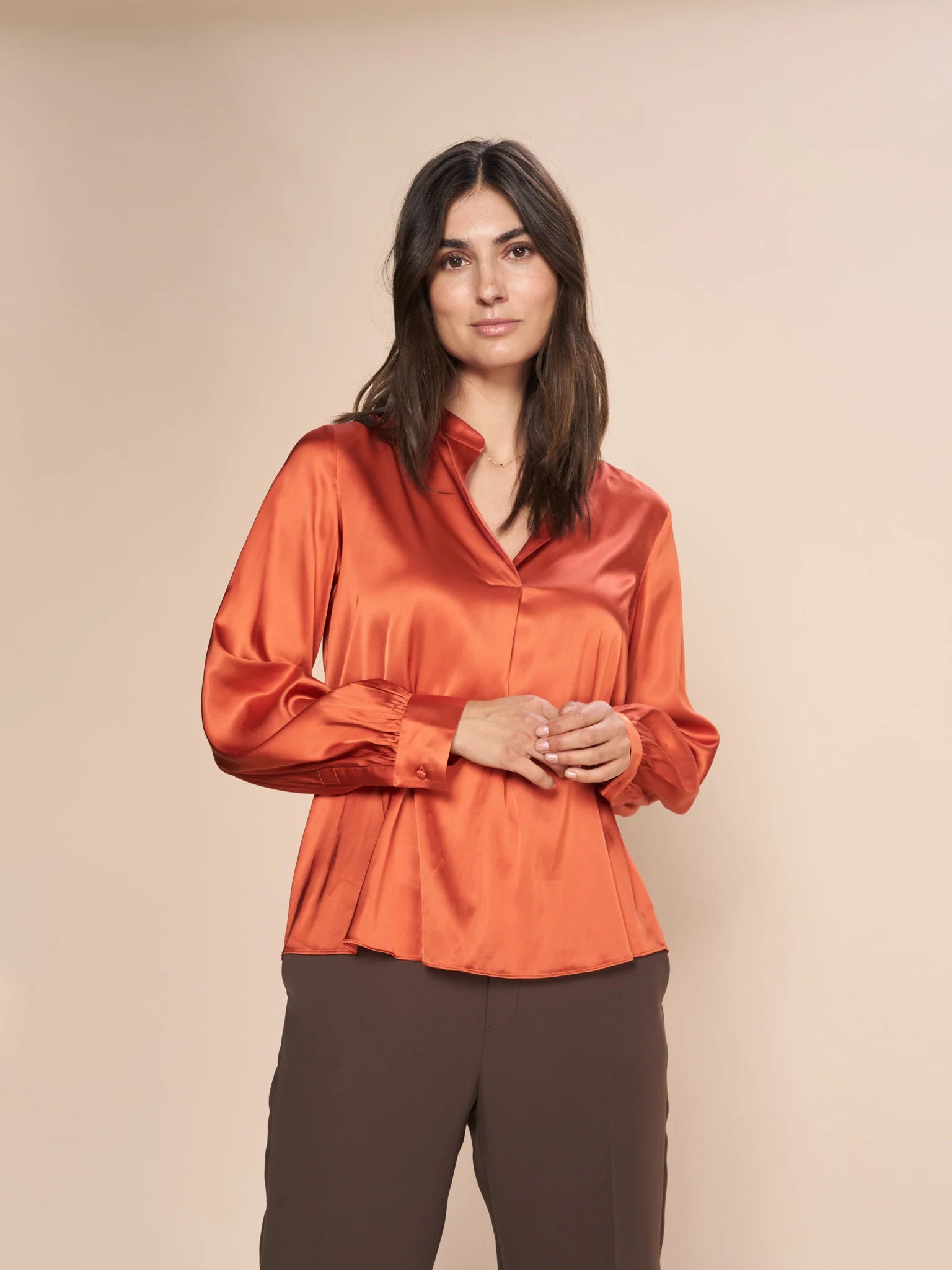 Women's Ribbed Bodycon Sweater in Red for a Sexy and Figure - Hugging LookMos Mosh Enfa Burnt Ochra Satin Blouse