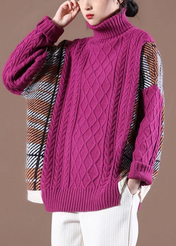Plus Size Women's V - Neck Long - Sleeve Ribbed Cotton Sweater in Navy for a Classic StyleNatural Rose Patchwork High neck Casual Fall Knit Sweater Plus Size Women's V - Neck Long - Sleeve Ribbed Cotton Sweater in Navy for a Classic StyleNatural Rose Patchwork High neck Casual Fall Knit Sweater