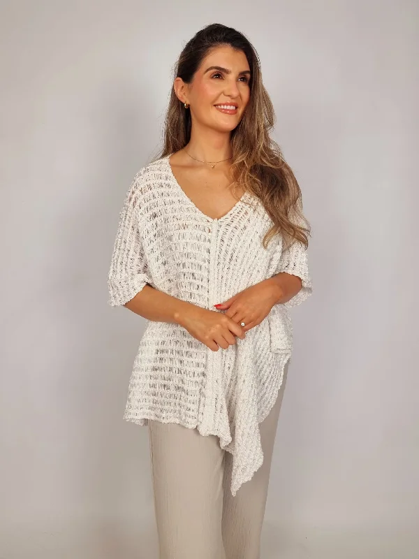Plus Size Women's Pocket - Detail Sweater in Olive Green for a Practical and Fashionable PieceNaya White V-Neck Square Knit Plus Size Women's Pocket - Detail Sweater in Olive Green for a Practical and Fashionable PieceNaya White V-Neck Square Knit