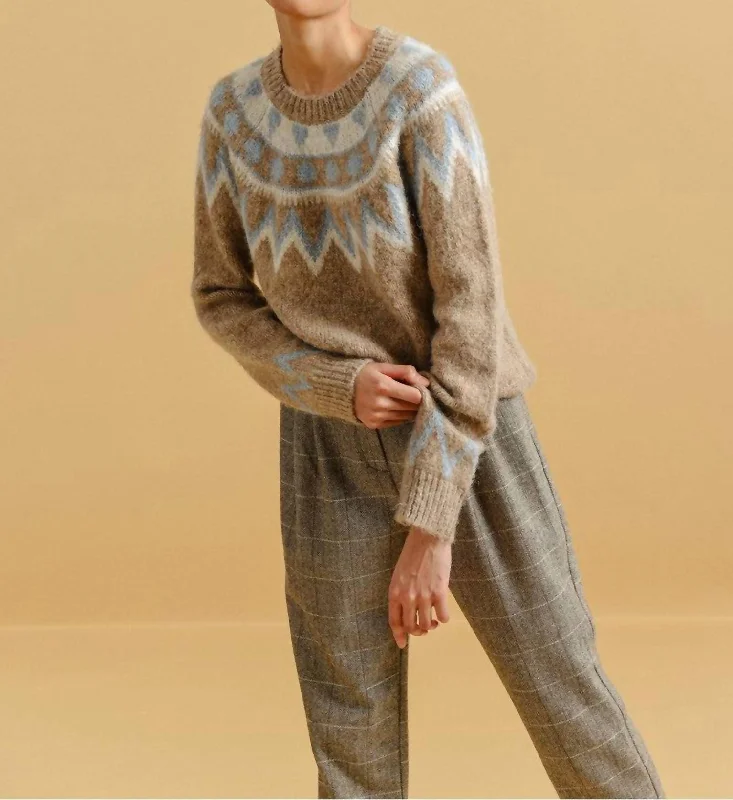 Plus Size Women's Mock - Neck Sweater in Teal with a Side Slit for a Modern TwistNordic Knitted Sweater In Beige Plus Size Women's Mock - Neck Sweater in Teal with a Side Slit for a Modern TwistNordic Knitted Sweater In Beige