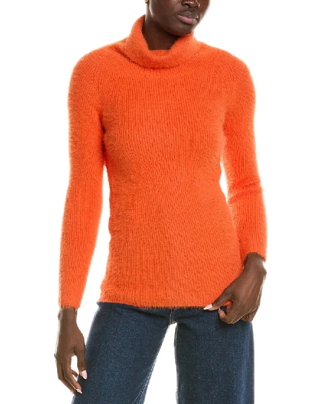 Plus Size Women's Mock - Neck Sweater in Teal with a Side Slit for a Modern Twisto.p.t. Mishra Eyelash Sweater