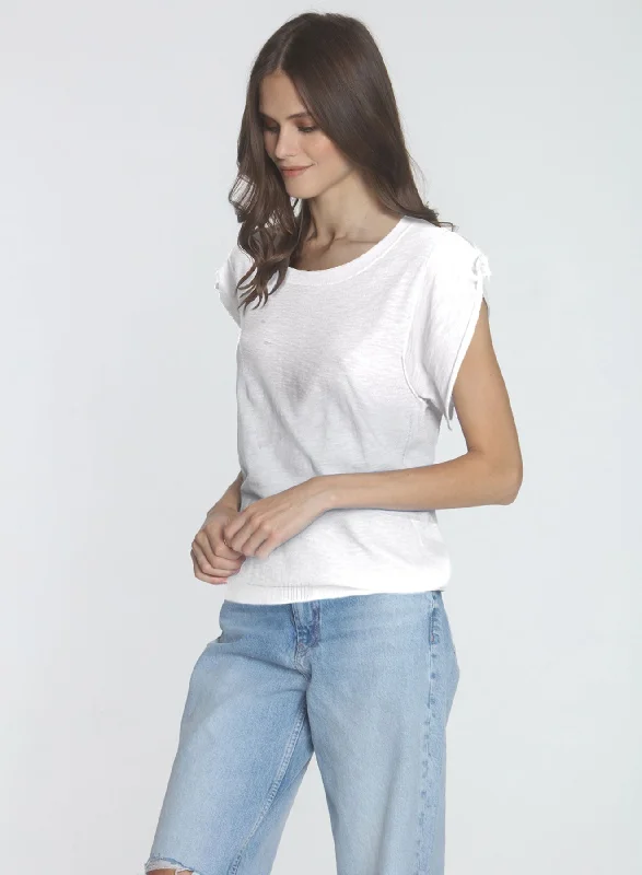Women's Sequined Trimmed Sweater in Gold for a Glamorous Party LookDarya Tie Tee - White Women's Sequined Trimmed Sweater in Gold for a Glamorous Party LookDarya Tie Tee - White