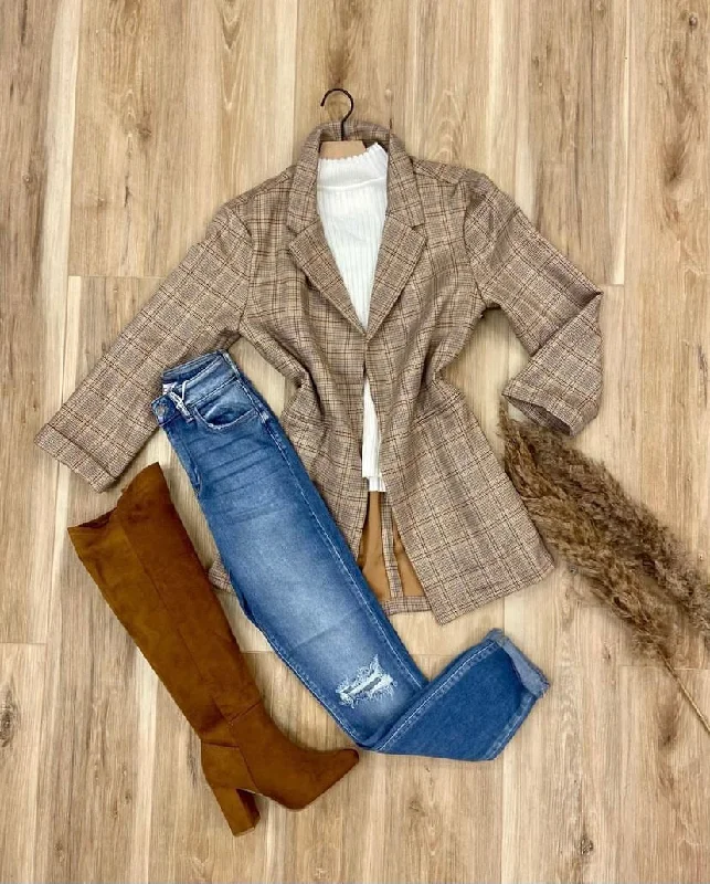 Plus Size Women's Striped Cotton - Blend Sweater in Navy and White for a Nautical ThemePlaid Blazer Plus Size Women's Striped Cotton - Blend Sweater in Navy and White for a Nautical ThemePlaid Blazer