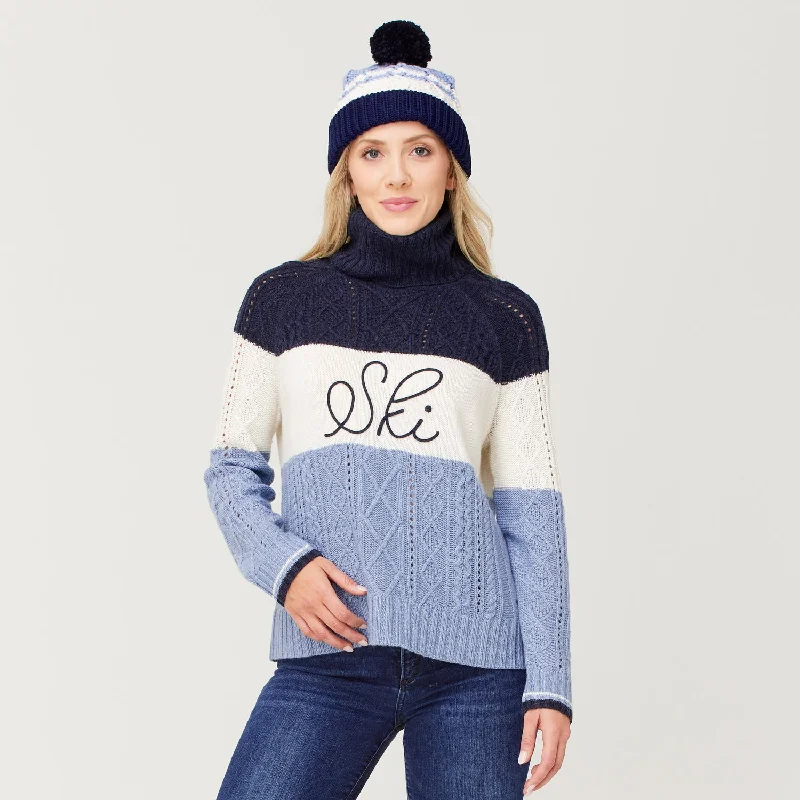 Plus Size Women's V - Neck Long - Sleeve Ribbed Cotton Sweater in Navy for a Classic StylePrima Turtleneck