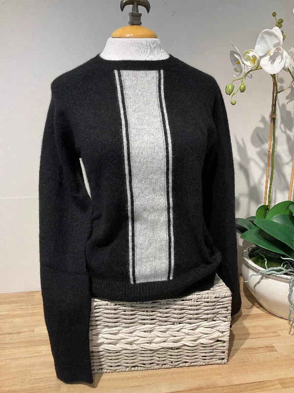 Oversized Chunky Knit Women's Cashmere Sweater in Ivory for a Cozy Winter LookPure Amici Black Crew W/ Vertical Center Grey Stripe Oversized Chunky Knit Women's Cashmere Sweater in Ivory for a Cozy Winter LookPure Amici Black Crew W/ Vertical Center Grey Stripe
