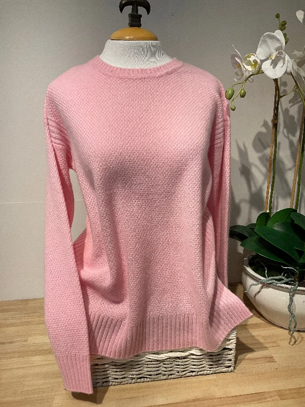 Women's Longline Boyfriend - Style Sweater in Gray for a Relaxed and Casual OutfitPure Amici Blush Waffel Crew Neck 100% Cashmere Sweater