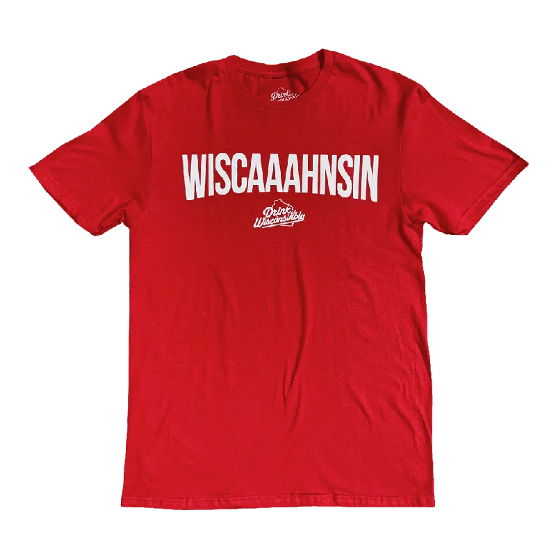 Sheer Women T Shirt for a Stylish and Alluring Look"Wiscaaahnsin" Red T-Shirt