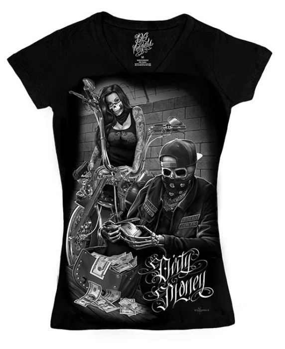 Striped Women T Shirt in a Classic PatternRODC - Bonnie & Clyde DIRTY MONEY V-Neck