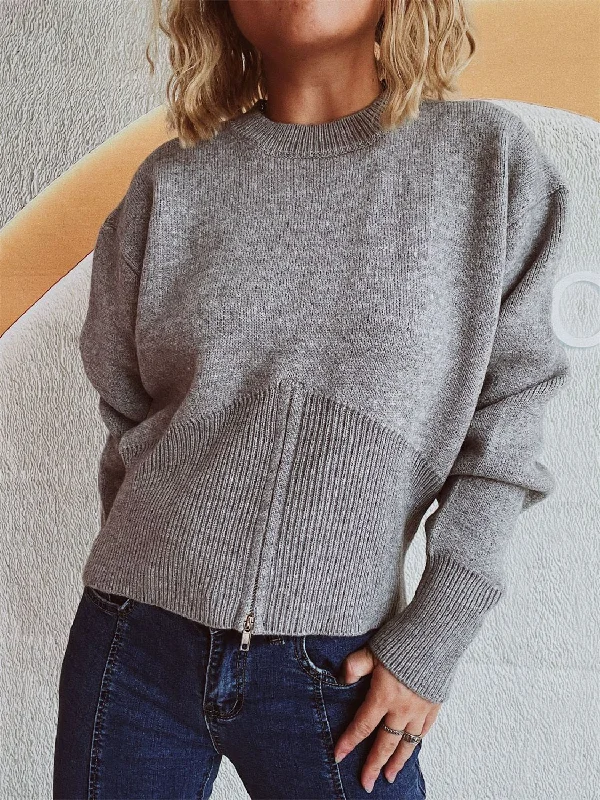 Women's Cropped Cable - Knit Merino Wool Sweater in Beige for a Trendy Fall OutfitRound Neck Half Zip Long Sleeve Sweater Women's Cropped Cable - Knit Merino Wool Sweater in Beige for a Trendy Fall OutfitRound Neck Half Zip Long Sleeve Sweater