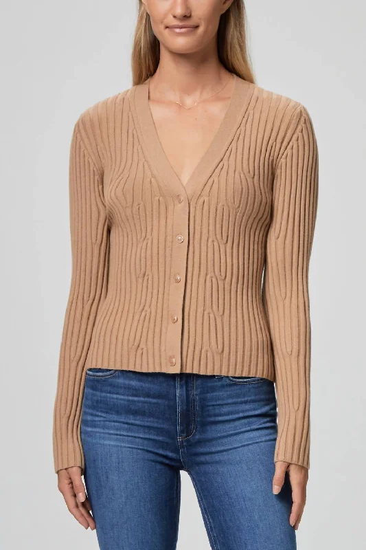 Plus Size Women's Fringe - Trimmed Sweater in Beige for a Boho - Inspired StyleShirin Cardigan In Dark Camel Plus Size Women's Fringe - Trimmed Sweater in Beige for a Boho - Inspired StyleShirin Cardigan In Dark Camel