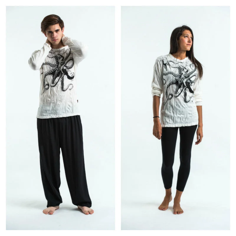 Plus Size Women T Shirt for a Comfortable and Flattering FitUnisex Octopus Long Sleeve T-Shirt in White Plus Size Women T Shirt for a Comfortable and Flattering FitUnisex Octopus Long Sleeve T-Shirt in White