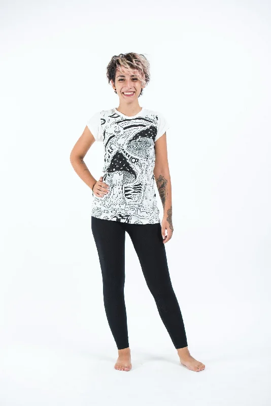 Sequined Women T Shirt for a Sparkly Night OutWomens Magic Mushroom T-Shirt in White Sequined Women T Shirt for a Sparkly Night OutWomens Magic Mushroom T-Shirt in White
