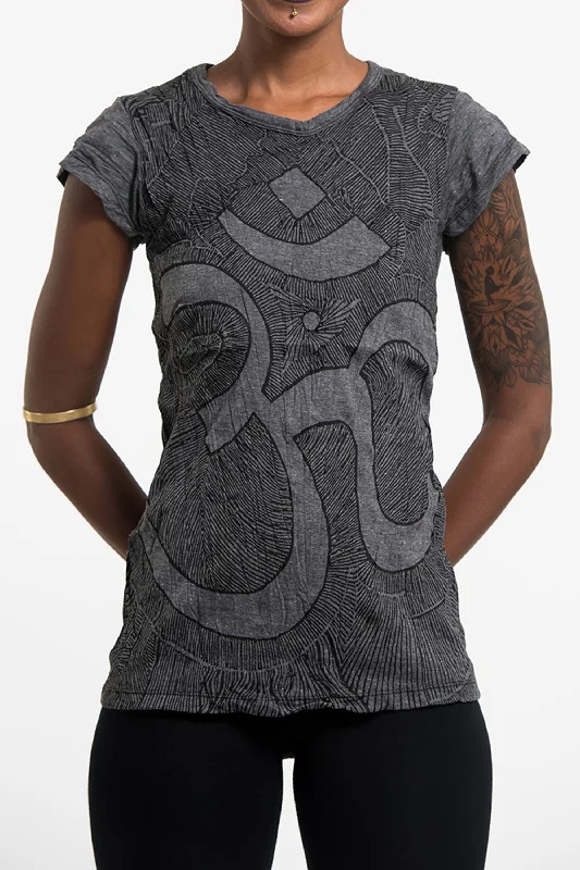 Ringer T Shirt Women with Retro - Inspired StripesWomens Om T-Shirt in Black