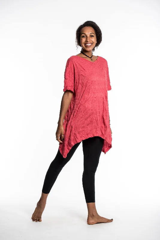 Puff Sleeve Women T Shirt for a Fashion - Forward LookWomens Solid Color Loose V Neck T-Shirt in Red Puff Sleeve Women T Shirt for a Fashion - Forward LookWomens Solid Color Loose V Neck T-Shirt in Red