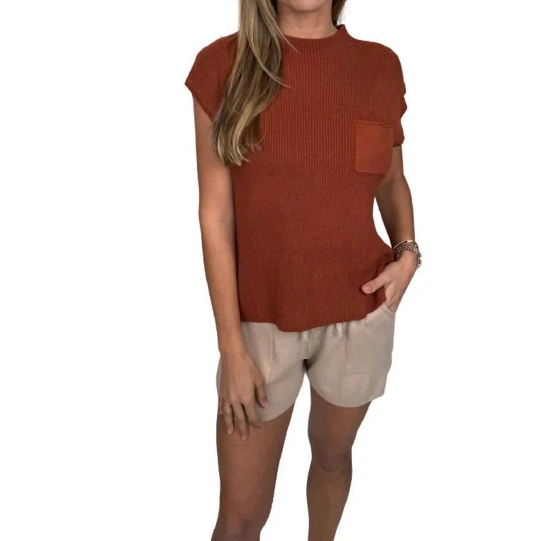Plus Size Women's Pocket - Detail Sweater in Olive Green for a Practical and Fashionable PieceSweater Top And Short Set In Rust/champagne Plus Size Women's Pocket - Detail Sweater in Olive Green for a Practical and Fashionable PieceSweater Top And Short Set In Rust/champagne