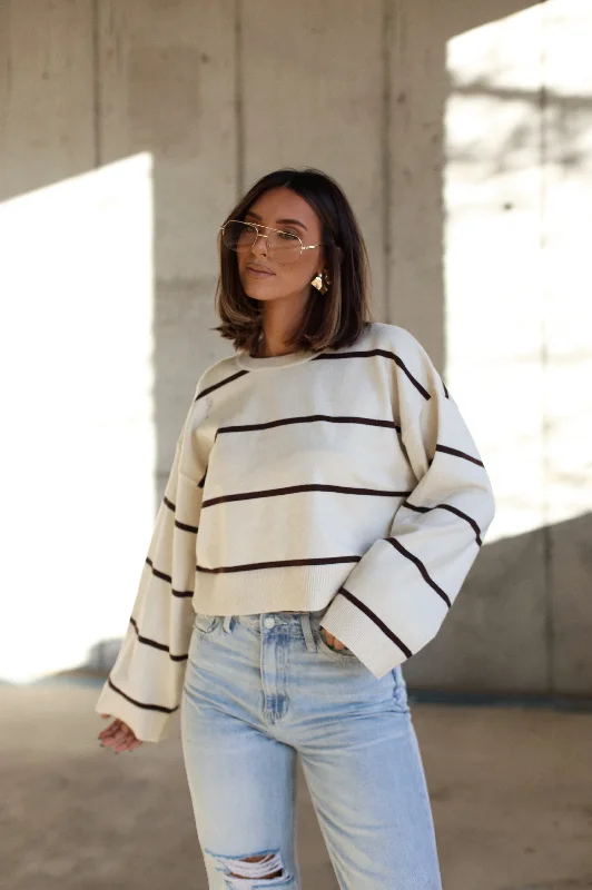 Plus Size Women's Fringe - Trimmed Sweater in Beige for a Boho - Inspired StyleToasty Striped Sweater Plus Size Women's Fringe - Trimmed Sweater in Beige for a Boho - Inspired StyleToasty Striped Sweater