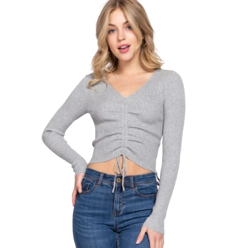 Women's Sequined Trimmed Sweater in Gold for a Glamorous Party LookV-neck Shirring Tie Detail Sweater Women's Sequined Trimmed Sweater in Gold for a Glamorous Party LookV-neck Shirring Tie Detail Sweater
