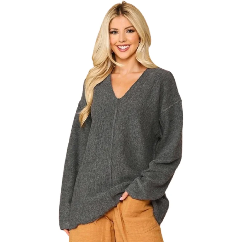 Women's Turtleneck Cashmere - Blend Sweater in Charcoal for a Sophisticated Winter EnsembleV-neck Solid Soft Sweater Top With Cut Edge Women's Turtleneck Cashmere - Blend Sweater in Charcoal for a Sophisticated Winter EnsembleV-neck Solid Soft Sweater Top With Cut Edge