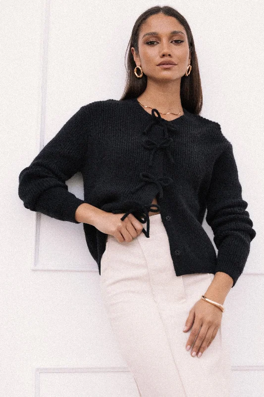 button down women cardigan with vintage buttonsWilde Bow Front Cardigan - Black