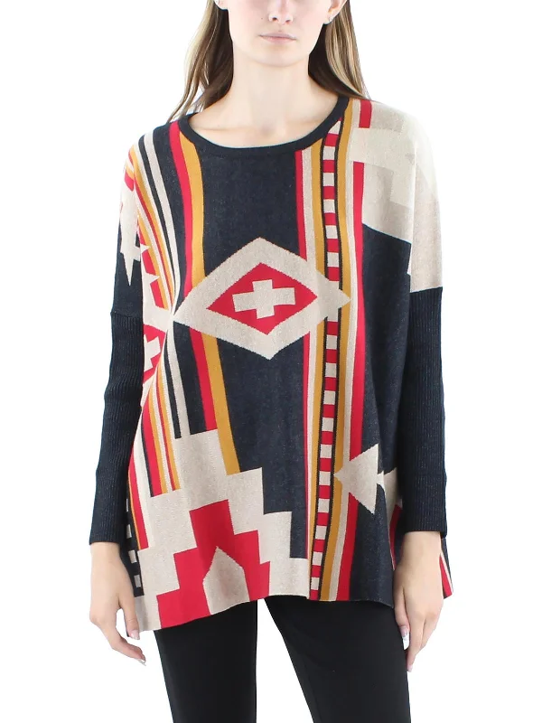 Women's Sheer Lace - Trimmed Sweater in Cream for a Delicate and Elegant AppearanceWomens Aztec Print Knit Poncho Sweater Women's Sheer Lace - Trimmed Sweater in Cream for a Delicate and Elegant AppearanceWomens Aztec Print Knit Poncho Sweater