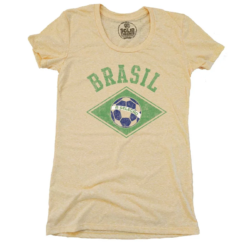 Long Sleeve Women T Shirt for Cooler WeatherWomen's Brazil National Soccer Team T-shirt Long Sleeve Women T Shirt for Cooler WeatherWomen's Brazil National Soccer Team T-shirt